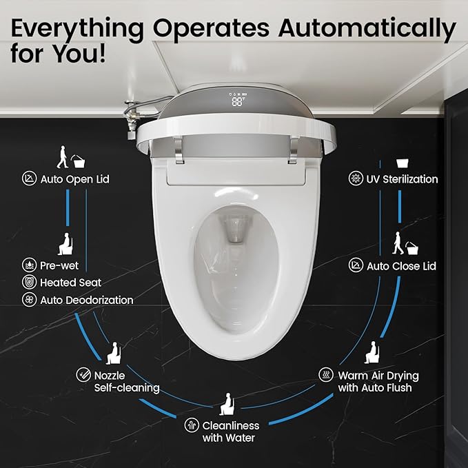 Smart Toilet with Bidet Built-In, Bidet Toilet with 1.06 GPF Auto Flush, Built-In Pump, Auto Open & Close Lid, Heated Seat & Dryer, Remote Control, Night Light, Digital Display, Blackout Flush
