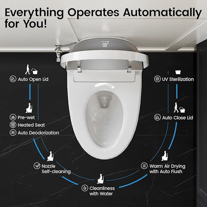 Smart Toilet with Bidet Built-In, Bidet Toilet with 1.06 GPF Auto Flush, Built-In Pump, Auto Open & Close Lid, Heated Seat & Dryer, Remote Control, Night Light, Digital Display, Blackout Flush