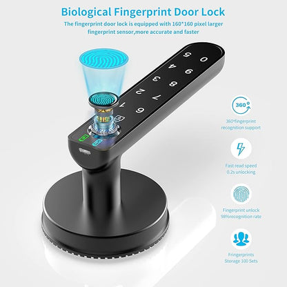 Fingerprint Door Lock with Keypads, Handle, Passwords, Fingerprint Door Knob Keyless Entry Door Lock for Home/Office/Bedroom/Apartment Black