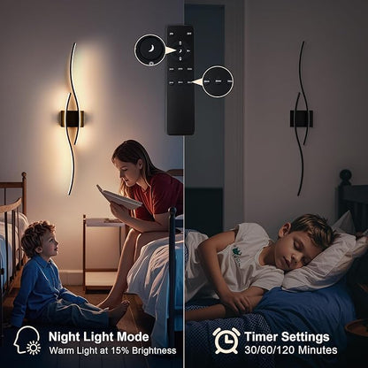 Battery Operated Wall Sconces with Remote Control, Dimmable/3 Color/Night-Light/Timer/Memory, Black Modern Wireless LED Sconce for Living Room, Hallway, Bedroom, 39.3 Inch (1 Pack)