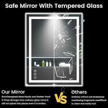28X36 LED Bathroom Mirror with Lights, Anti-Fog, Backlit + Front Lit, Lighted Bathroom Vanity Mirror for Wall, Memory Function, Dimmable, Tempered Glass, Shatter-Proof