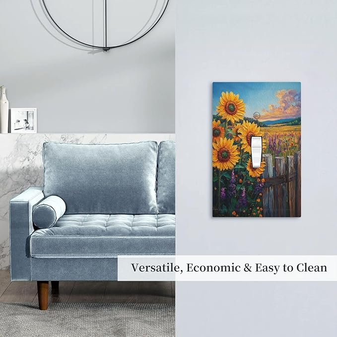 Decorative Light Switch Cover Plate Rustic Wilderness Sunflower Lavender Muzha Oil Painting 1 Gang Wall Plate Oversized Single Toggle Wall Cover Plate Switchplate Faceplate