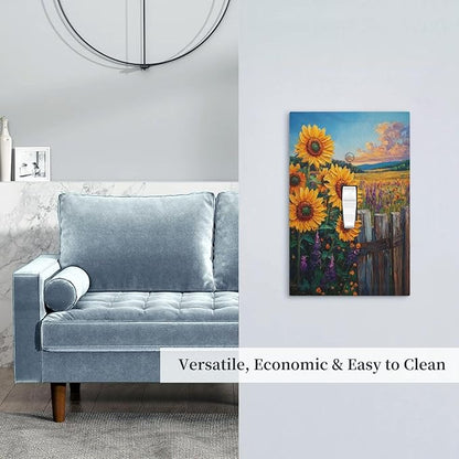 Decorative Light Switch Cover Plate Rustic Wilderness Sunflower Lavender Muzha Oil Painting 1 Gang Wall Plate Oversized Single Toggle Wall Cover Plate Switchplate Faceplate