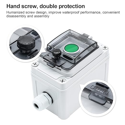 IP67 Button Switch Outdoor Waterproof Box Green Self-Locking Junction Box Button with Protective Cover Anti-misoperation Switch(AC/DC 6A-110V/3A-240V/2.5A-380V)