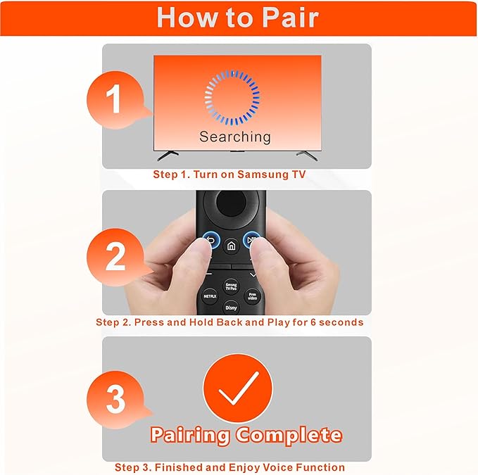 Replacement Solar TV Remote for Samsung Smart TV 2025-2018, Rechargeable, Solarcell, USB-C/Type C Fast Charging, Voice&Bluetooth. Compatbile with Samsung Remote Control for Smart TV. 2-Year Warranty.