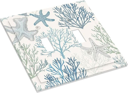 Decorative Switch Plates Ocean Beach Theme Starfish Seashell Coral 2 Gang Double Toggle Outlet Light Switch Cover Wall Plate Electrical Faceplate For Bathroom Kids Room Decor
