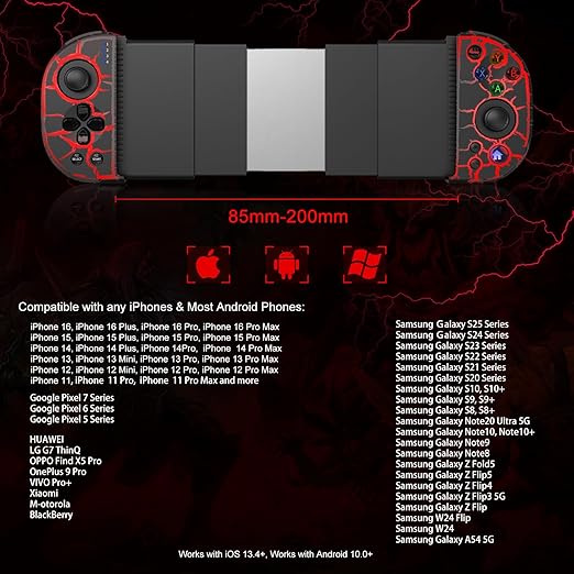 arVin Phone Controller for iPhone 15/14/13/Galaxy S23/S22/S21, Android Gaming Controller Unique Crack Wireless Gamepad with 8 Color RGB Lights/Turbo/Hall Effect Joystick for Call of Duty Mobile/Diablo