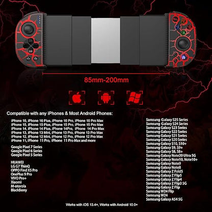 arVin Phone Controller for iPhone 15/14/13/Galaxy S23/S22/S21, Android Gaming Controller Unique Crack Wireless Gamepad with 8 Color RGB Lights/Turbo/Hall Effect Joystick for Call of Duty Mobile/Diablo