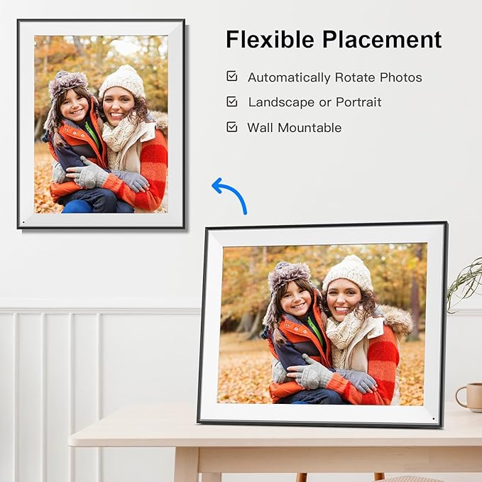 17" Digital Picture Frame Large-WiFi-Photo-Frame - 1280 * 960 FHD Touchscreen Display, 32GB Electronic Frame, Wall Mounted, Load Photos and Videos from Phone via App Email, Free Cloud, Gifts for Mom