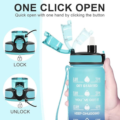 Enerbone Water Bottle, Leakproof BPA & Toxic Free, Motivational Water Bottle with Times to Drink and Straw, Fitness Sports Water Bottle with Strap for Office, Gym, Outdoor Sports