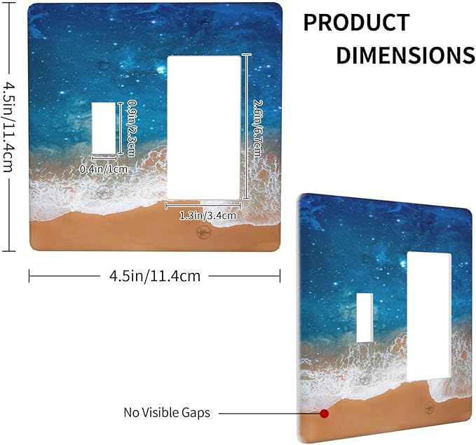Blue Sea Ocean Beach Waves 2 Gang Combo 1 Toggle 1 Rcoker Light Switch Covers Decorative Switch Plates Electrical Switch Plates and Outlet Covers for Home Art Decor 4.5 X 4.5 IN