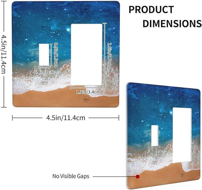 Blue Sea Ocean Beach Waves 2 Gang Combo 1 Toggle 1 Rcoker Light Switch Covers Decorative Switch Plates Electrical Switch Plates and Outlet Covers for Home Art Decor 4.5 X 4.5 IN