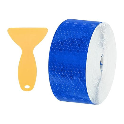 PATIKIL 2 Inch x 82 ft Reflective Tape, 1 Roll Waterproof Self Adhesive High Visibility Caution Warning Safety Tape Reflector with Scraper for Trucks Trailers Cars, Blue