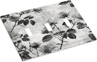 Decorative Switch Plates Black Breezy Watercolor Garden Floral 3 Gang Wall Plate Triple Toggle Light Switch Cover Faceplate Electrical Wall Panels for Bedroom Home Decor