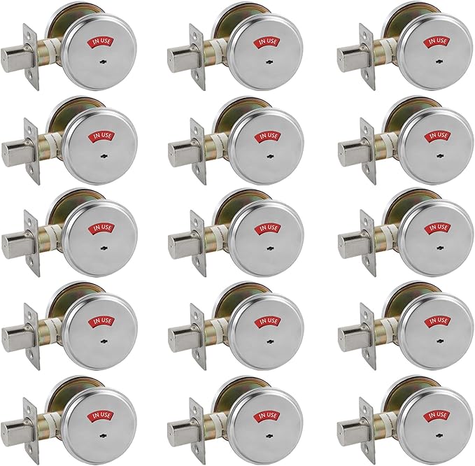 in-Use/Vacant Commercial Deadbolt, Heavy Duty Satin Chrome Grade 2 Privacy Indicator Deadbolt for Bathroom/Office, UL3 Hour Fire Rated, Left&Right Handed, 2 3/4" Backset, 15 Packs