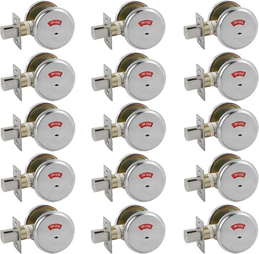 in-Use/Vacant Commercial Deadbolt, Heavy Duty Satin Chrome Grade 2 Privacy Indicator Deadbolt for Bathroom/Office, UL3 Hour Fire Rated, Left&Right Handed, 2 3/4" Backset, 15 Packs