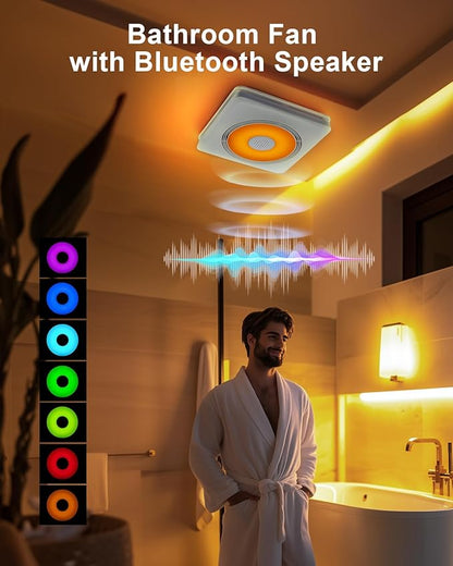 GROWNEER Bathroom Fan with Bluetooth Speaker, 110/160 CFM 1.0 Sone Bathroom Exhaust Fan with Heater, Powerful Oversize Exhaust Fan with Light & Remote, 9 RGB Modes, 1500lm 3-CCT & Nightlight