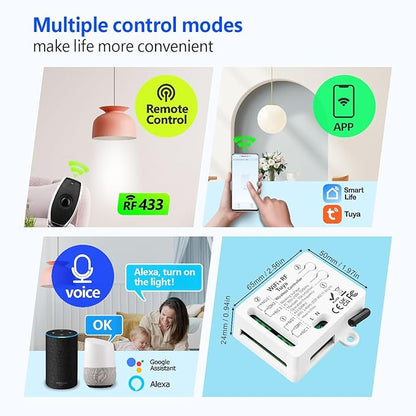 DieseRC Tuya 2-Channel WiFi Smart Switch, AC 90V - 250V 220V Passive Output Relay Module, with 2X RF Remote Control, Compatible with Alexa/Google Home