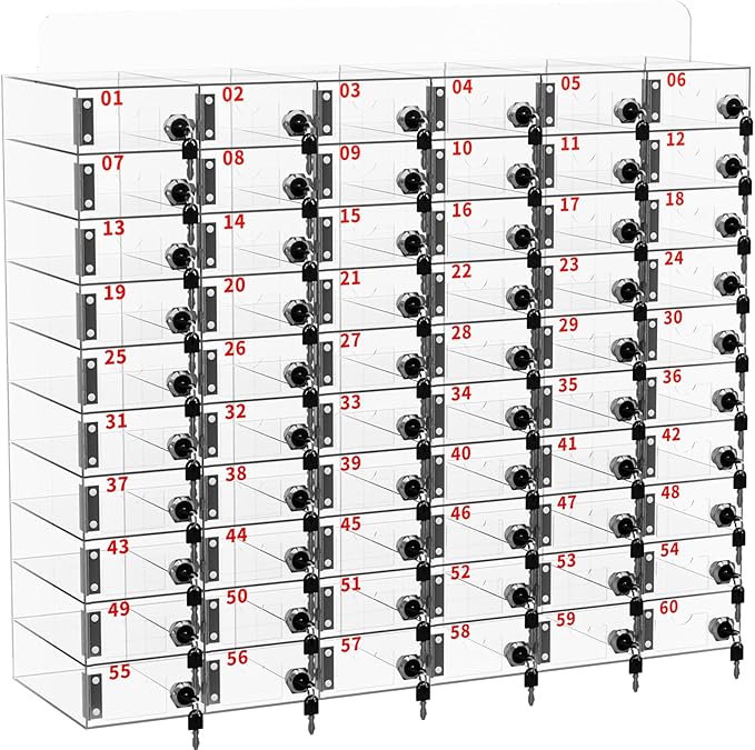 Cell Phone Locker 100 Slots, Wall-Mounted Cell Phone Lock Box with Keys, Acrylic Cell Phone Storage Locker for Employees Office Classroom Gym, Clear Cell Phone Locker Cabinet for Storage (60 Slots)