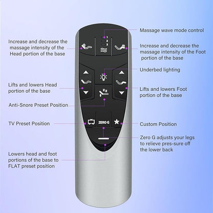 for Tempur-Pedic RF358A RF502A Remote Control for Ergo or Ergo Extend Adjustable Bed Base JDLK.33.01.18（Silver）