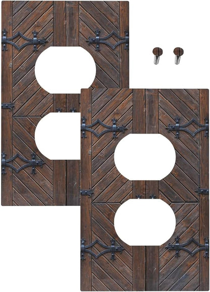 Decorative Outlet Covers Vintage Brown Wood Barn Door 1 Gang Duplex Light Switch Cover Plate Unique Wall Plate Electrical Switch Plate Covers for Farmhouse Home Decor （2 Pack）