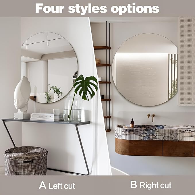 Half Moon Bathroom Mirror 36", Modern Frameless Wall Mirror, Hanging Decorative Vanity Mirror, Minimalist Explosion Proof Semi Circle Mirror for Living Room Bedroom Entryway, Down Cut