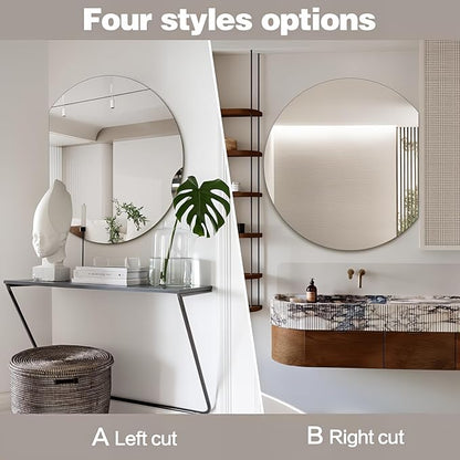 Half Moon Bathroom Mirror 36", Modern Frameless Wall Mirror, Hanging Decorative Vanity Mirror, Minimalist Explosion Proof Semi Circle Mirror for Living Room Bedroom Entryway, Down Cut