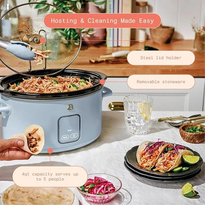 Beautiful 4-Qt Digital Slow Cooker with Smart Touch Screen, Removable Pot, Timer Presets, Ideal for Small Families