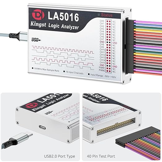 LA5016 USB Logic Analyzer - 16 Channels 500MS/s 10GB Depth PWM Generator, MCU ARM FPGA Debug Tool, English Software, Support for Windows, macOS, Linux