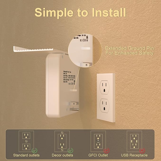 Overtop Power Charger with Shelf, Wall Outlet Extender Surge Protector with 6 AC Outlets, 4 USB Ports(1 USB C) Plug Expander Charger Shelf with Storage for Home, Dorm