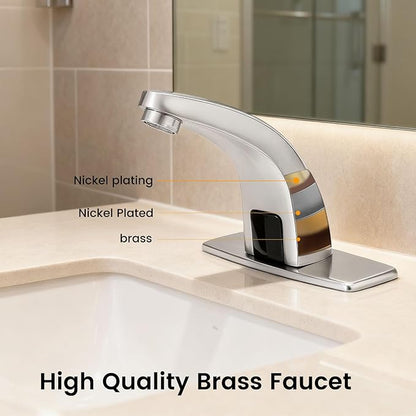 Touchless Bathroom Sink Faucet，Automatic Motion Sensor Faucets with 1 Hole Plate for Water Bath Commercial Lavatory Farmhouse, Brushed