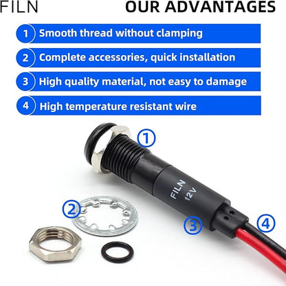 5 Pcs 8MM (5/16 ") Indicator Light LED 12V 24V Dual Color Indicator Llight Pilot Metal Light Black Anodized Waterproof ip67 Signal Lamp (12V-24V Red Green Dual Color)