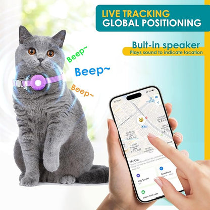 Cat Tracker, Waterproof Pet Tracker for Cats, Cat GPS Tracker Compatible with Apple Find My App (Only iOS), No Monthly Fee, Purple