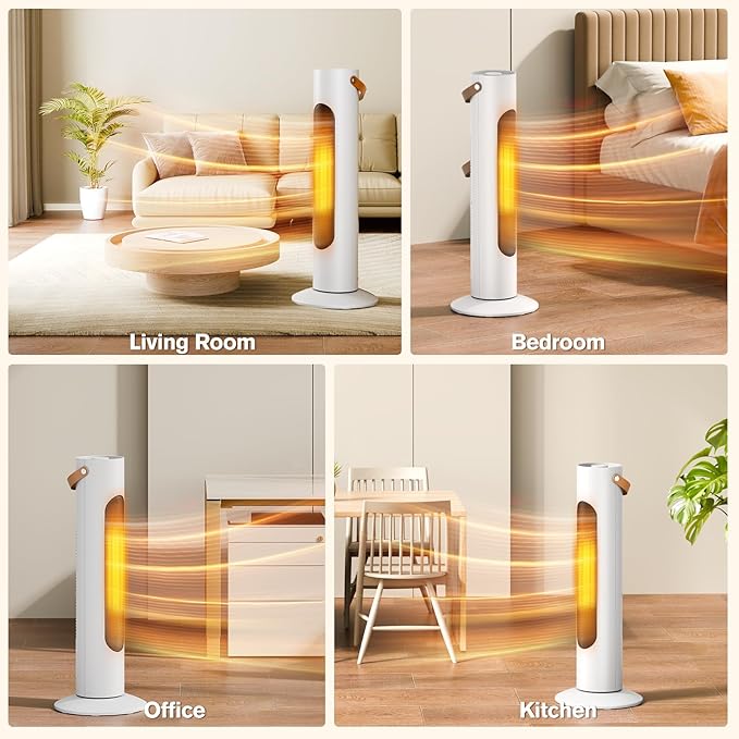 Electric Space Heaters For Indoor Use, 25" 2-IN-1 Tower Heater And Fan Combo, 70°Oscillating, 2S Instant Heating, 1500W, 3 Heating & Fan Modes,Electric Portable Heater For BedroomOfficeHome, Off White