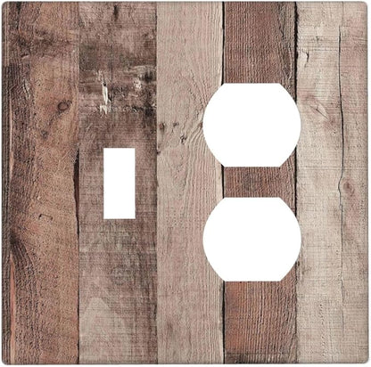 Wallplates Retro Wood Brown Farmhouse Barn Wooden 1 Toggle 1 Duplex Switch Plate Electrical GFCI Faceplate Decorative Light Switch Covers for Farmhouse Cabin Decor