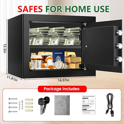 Small Fire Safe Box for Home, 1.7 Cubic Feet Fireproof Lock Box with Digital Keypad, Spare Keys and Removable Shelf, Personal Home Safes for Money, Jewelry, ID Documents, Christmas Gifts