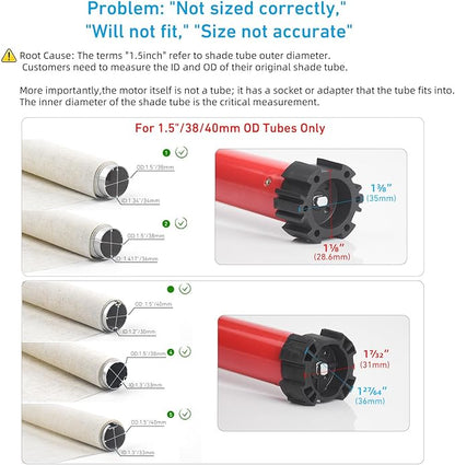 Rollerhouse ERB25 Battery Roller Shade Motor for DIY Electric Roller Blind/Shade Tubular Motor for 1.5 inch/38/40mm Tube