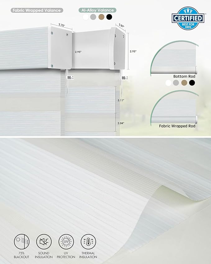 Yoolax Motorized Matter Zebra Blinds Compatible with Alexa, Google Home, Apple HomeKit, Light Filtering Dual Layer Sheer Blinds, Privacy Light Control Horizontal Window Blind (75% Layer White)
