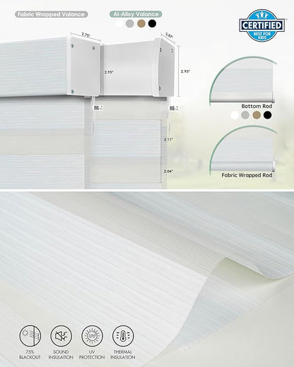 Yoolax Motorized Matter Zebra Blinds Compatible with Alexa, Google Home, Apple HomeKit, Light Filtering Dual Layer Sheer Blinds, Privacy Light Control Horizontal Window Blind (75% Layer White)
