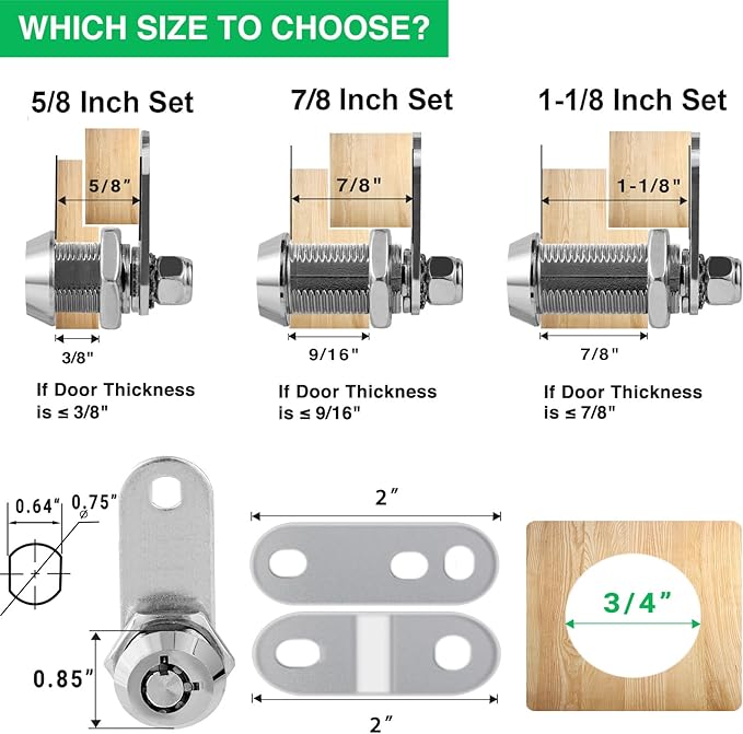 10 Pack Cabinet Lock with Keys, 1-1/8” RV Storage Locks Keyed Alike, RV Locks for Storage Door, Camper Cabinet Door Toolbox Lock RV Cam Locks with Manual