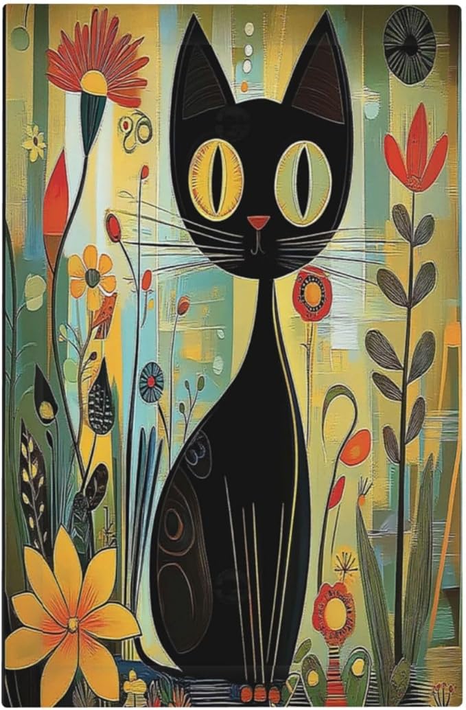 Funny Cat Retro Abstract Flowers Kitten Light Switch Cover Plate 1 Gang No Device Blank Electrical Wall Plates Faceplate Decorative Switch Plate For Kids Room Bed Room Decor