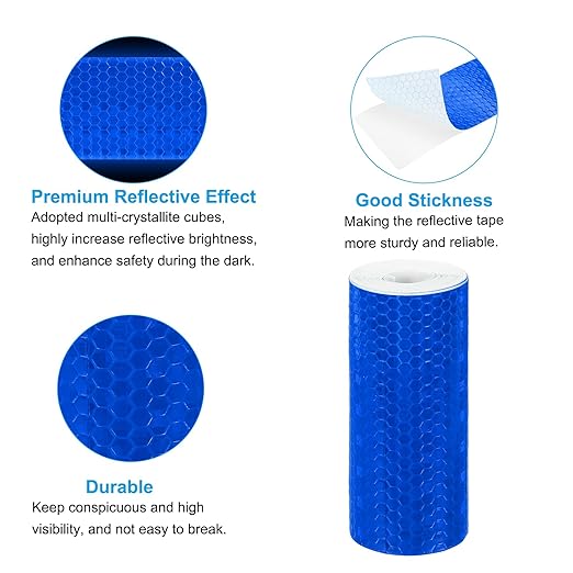 PATIKIL 4 Inch x 10 ft Reflective Tape, 1 Roll Waterproof Self Adhesive High Visibility Caution Warning Safety Tape Reflector with Scraper for Trucks Trailers Cars, Blue