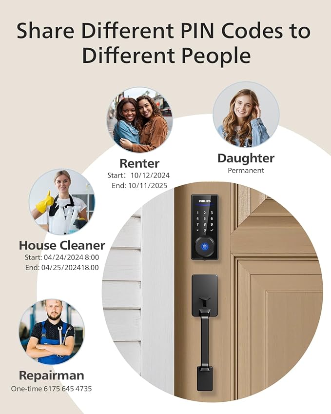 Philips Keyless Entry Keypad Door Lock with Handle, Front Door Deadbolt Set with WiFi Gateway, Wi-Fi Smart Lock with Handle, Fingerprint Unlock, PIN Code, Frosted Black
