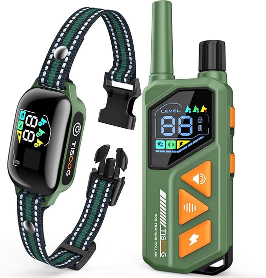 Dog Shock Collar - 3300FT Dog Training Collar with Remote, IPX7 Waterproof Electric Dog Collar with 4 Training Modes, Security Lock, Rechargeable E-Collar for Small Medium Large Dogs (Green)