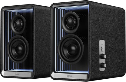 Edifier QR65 Desktop Active Monitor with 2.75" Long-Throw Aluminum Diaphragm mid-Low Drivers, Hi-Res Audio, Brilliant Light Effects, 70W Output Power Bluetooth Speakers with Stands - Black