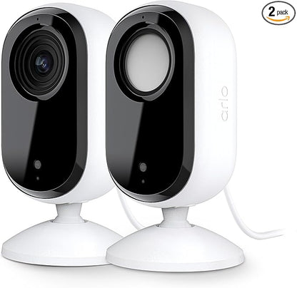 Arlo Essential Security Camera 2K | Indoor Only| 2nd Gen | Baby Monitor & Pet Camera | Wireless with Spotlight, 2-Way Audio, Color Night Vision, Live Stream, Motion Activation, White, 2 Cameras