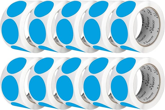 Perco Light Blue 2-Inch Perforated Circle Dot Sticker Labels — 10 Rolls, 5,000 Round Stickers — with Permanent Adhesive for Organizing, Color Coding, Bin Labeling, Packaging Alerts—Made in USA