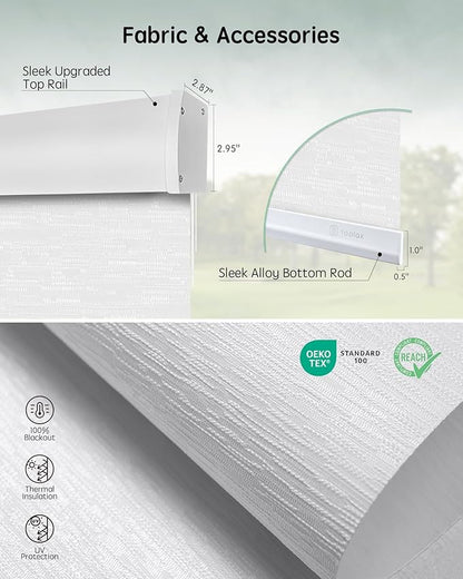 Yoolax Motorized Blinds with Remote, Blackout Smart Blinds Automatic Blinds for Windows, Electric Window Shades Compatible with Alexa Roller Window Shades with Valance (Jacquard White, 24" W x 72" H)