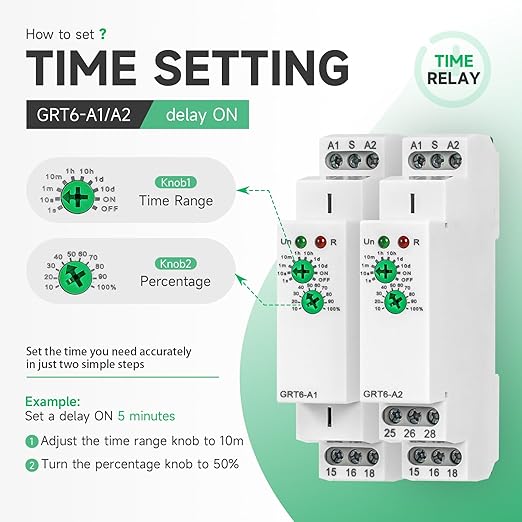 Delay On Time Relay GRT6-A2 10A Adjustable Smart Relay, Delay Turn On Electronic Timer in Din Rail, 0.1s-10 Days Wide Range Delay Factory Automation Time Universal Voltage AC DC 24V 240V
