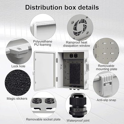 Outdoor Electrical Junction Box, ABS Water Resistant Enclosure with Internal Mounting Panel & Hinged Cover (13" H* 9.2" L* 4.6" W & Outlet)